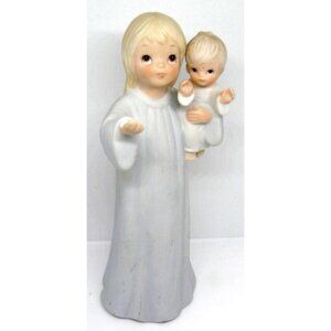 Lefton Figurine "The Lord Is The Light" Girl Holding Baby Porcelain Collectible